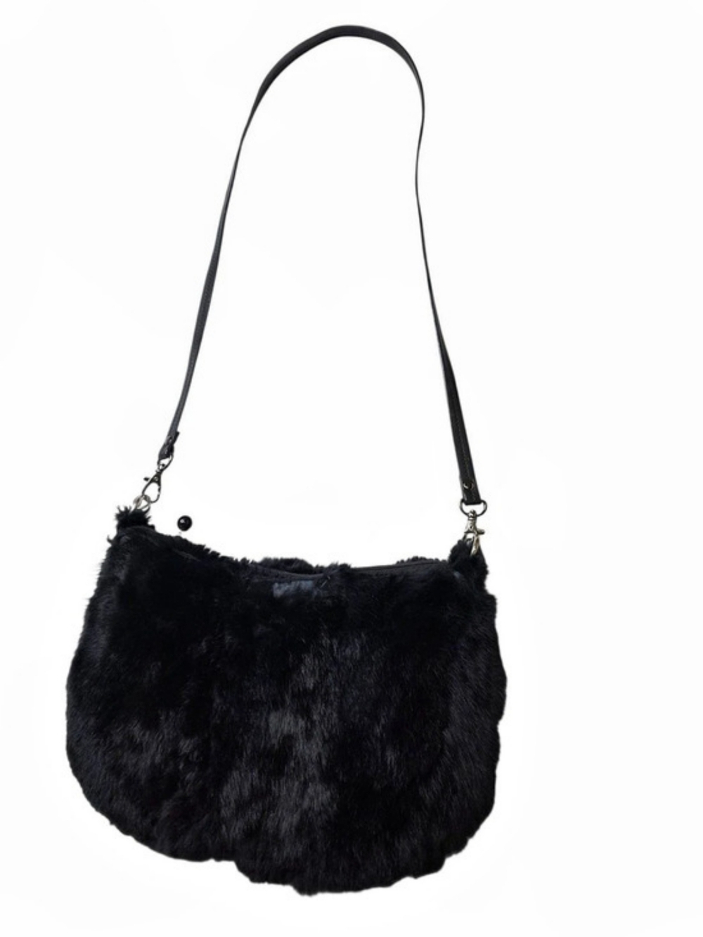 Lollipop Atelier Paris Rabbit Fur Shoulder Bag in Black